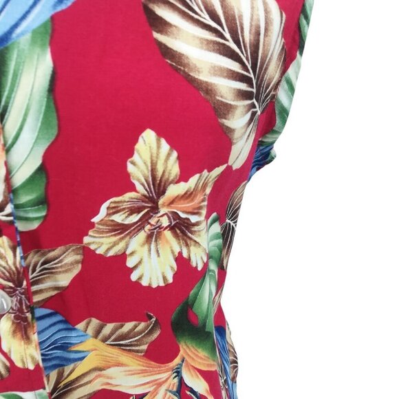 Vintage Confetti Hawaiian Floral Print Vest Sleeveless Shirt Size M 80s 90s Red - Picture 4 of 15